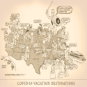 Cartoon: COVID-19 Vacation Destinations, conceived by Phil Ness, drawn by Reeve, 2021.